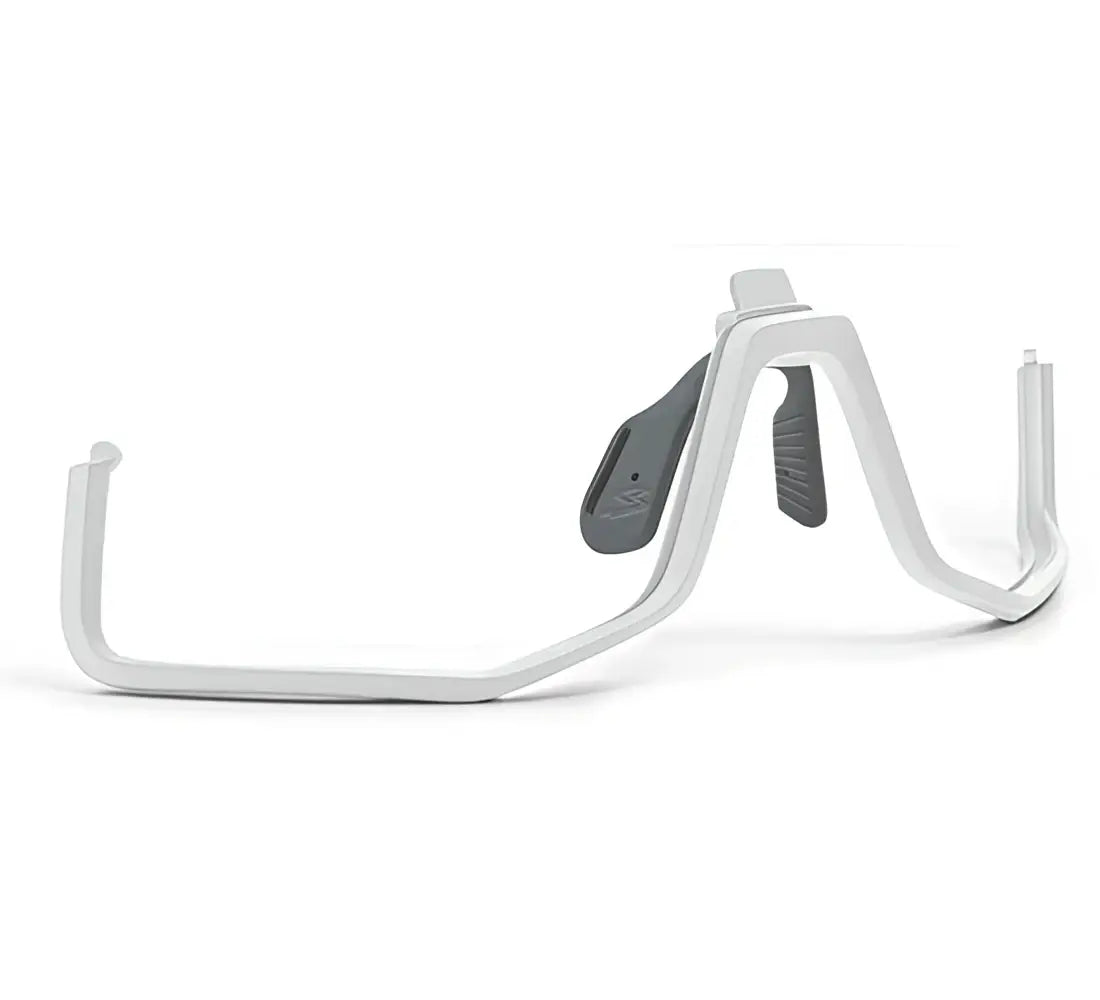 Montura inferior de metal blanco con almohadillas y terminales de silicona gris accesorio ciclismo spiuk gafa profit 3