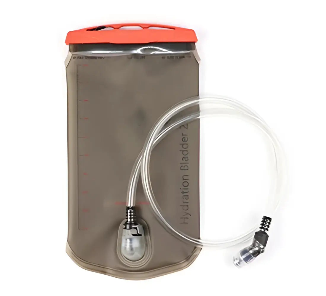 Depósito para mochila ciclismo spiuk nomad series de 1,5 litros gris translúcido con tapa naranja y tubo claro