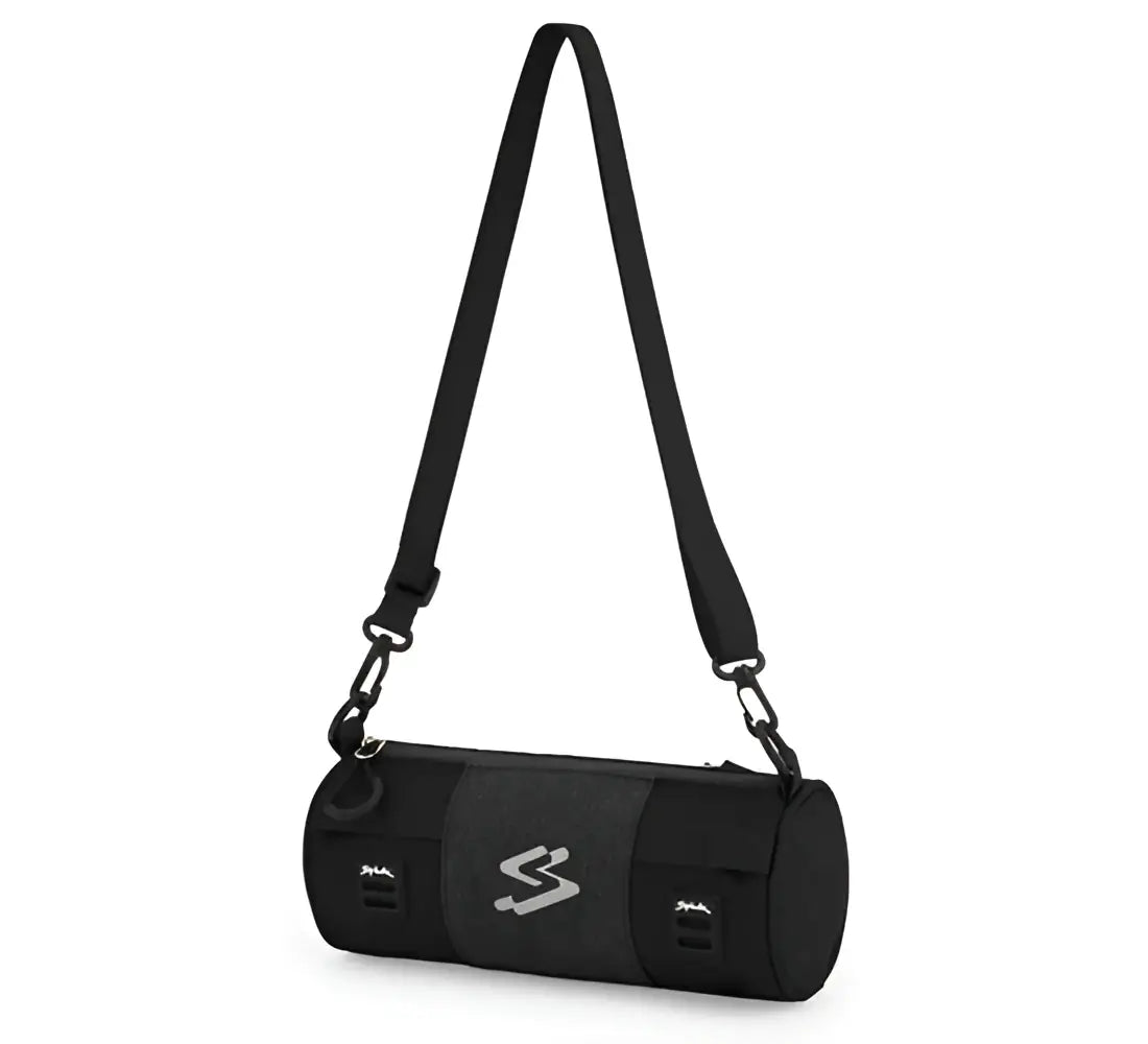 Bolsa ciclismo spiuk manillar negra cilíndrica con logo plateado y correa ajustable para ciclismo spiuk profit