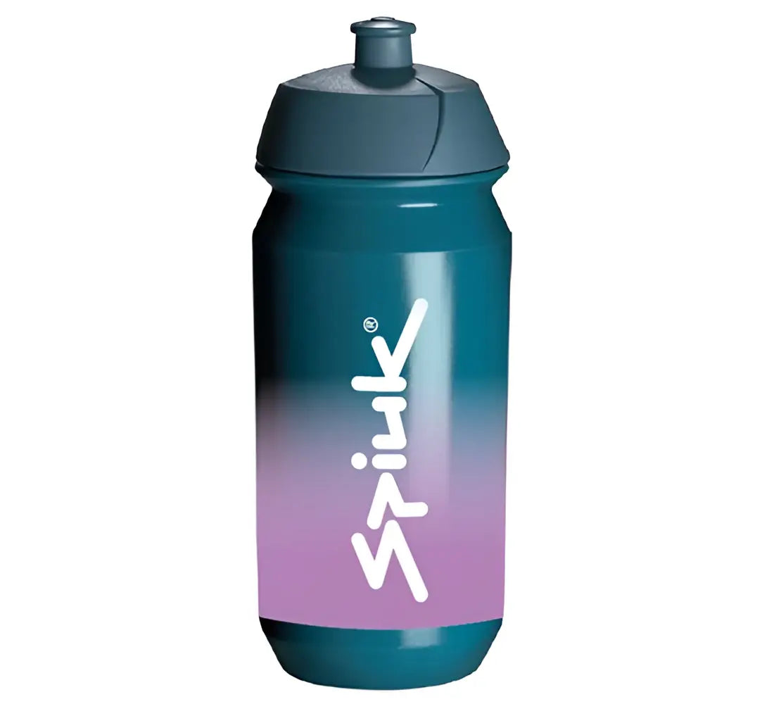 Botellin ciclismo spiuk shiva polaris 500 ml unisex en degradado teal y purpura con tapa negra y logo blanco vertical