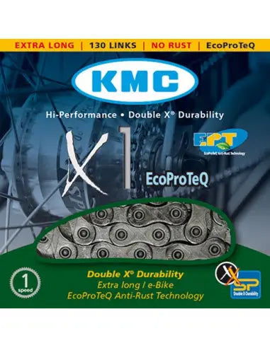 Cadena KMC E1 1V - Color: Plata - Eslabones: 110