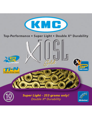 Cadena KMC X10 10V - Color: Oro - Eslabones: 114
