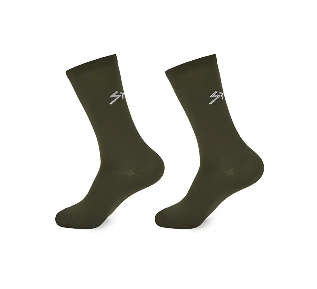 Calcetin ciclismo spiuk pack 2 uds anatomic largo unisex en verde oliva con logo blanco lateral sutil
