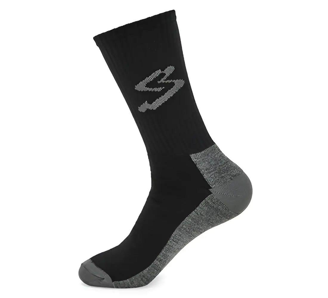 Calcetin ciclismo spiuk top ten winter largo unisex negro con detalles grises en talon y puntera logo s tejido