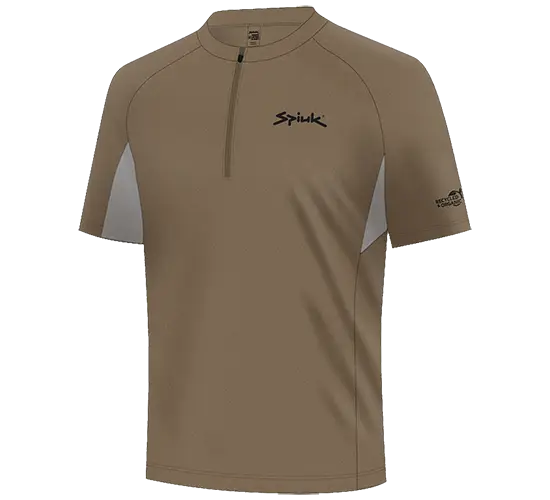 Camiseta ciclismo spiuk m/c all terrain gravel unisex en tono beige con paneles blancos y cuello media cremallera