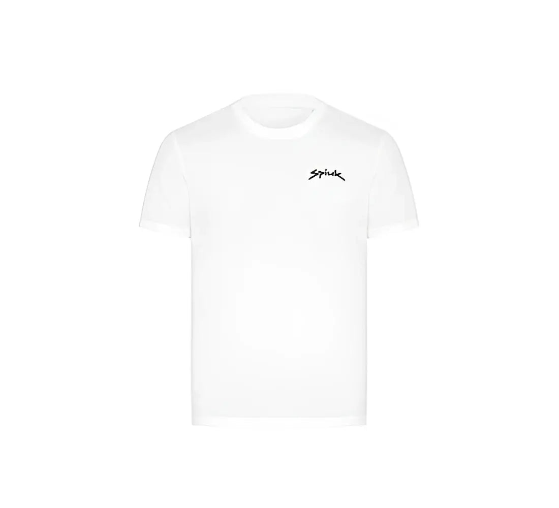 Camiseta ciclismo spiuk unisex blanca de manga corta con logo pequeño bordado en negro en el pecho izquierdo