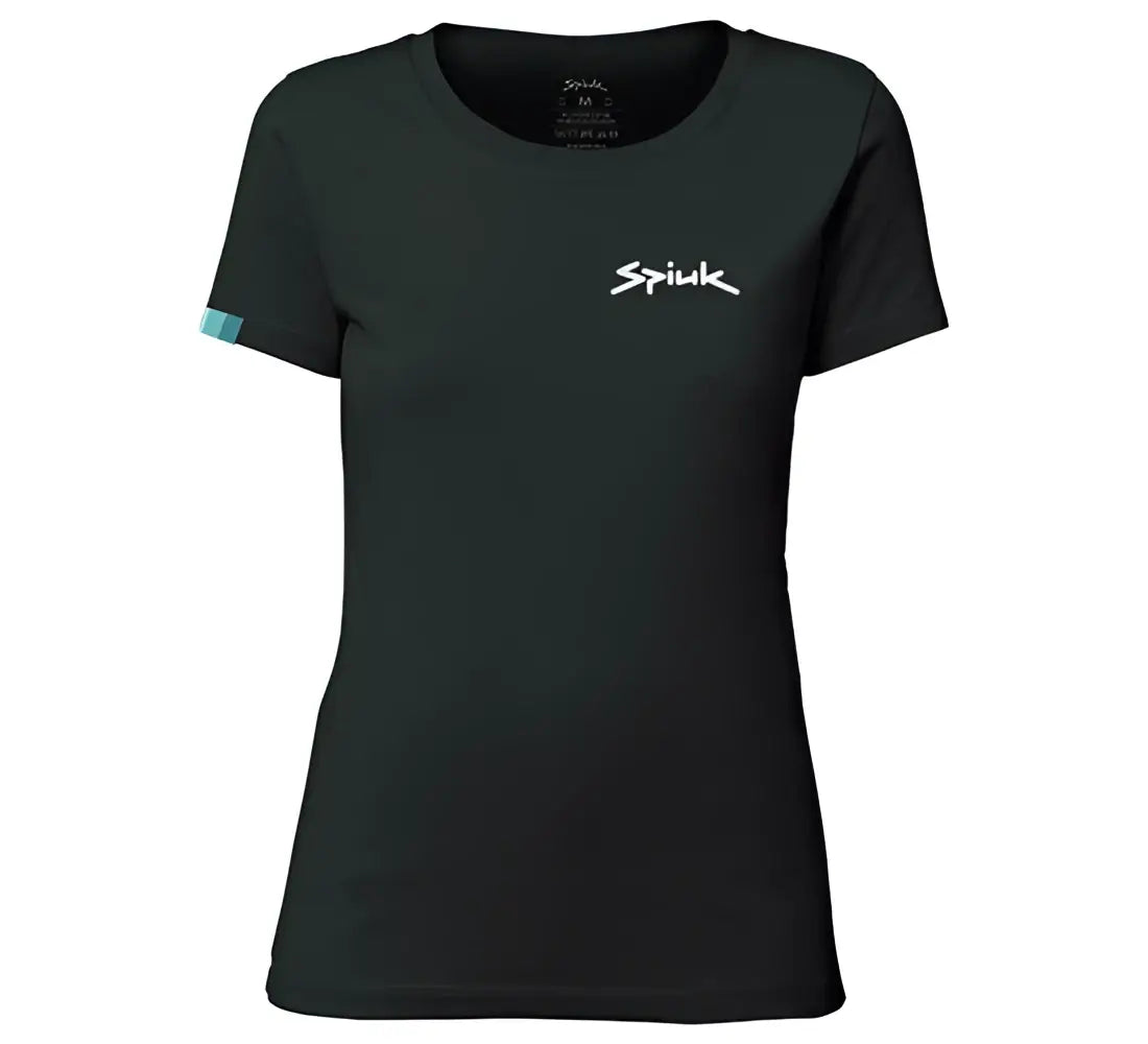 Camiseta ciclismo spiuk mujer negra con logo blanco y detalle teal en manga para ciclismo spiuk profit