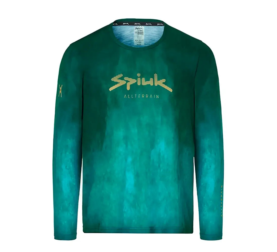 Camiseta ciclismo spiuk m/l all terrain hombre en degradado teal con logo dorado ideal para tienda bicicletas online y bicicletas eléctricas