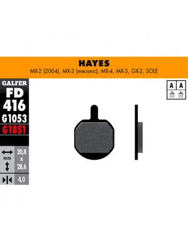 Pastillas Fd Std Hayes MX-2(2004),MX-3ME Galfer Galfer Bike